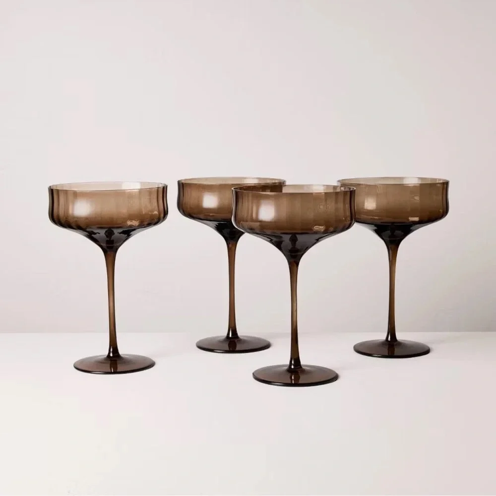 Hearth & Hand **Set of 4**  12oz Coupe Margarita Glasses Brown NEW IN BOX